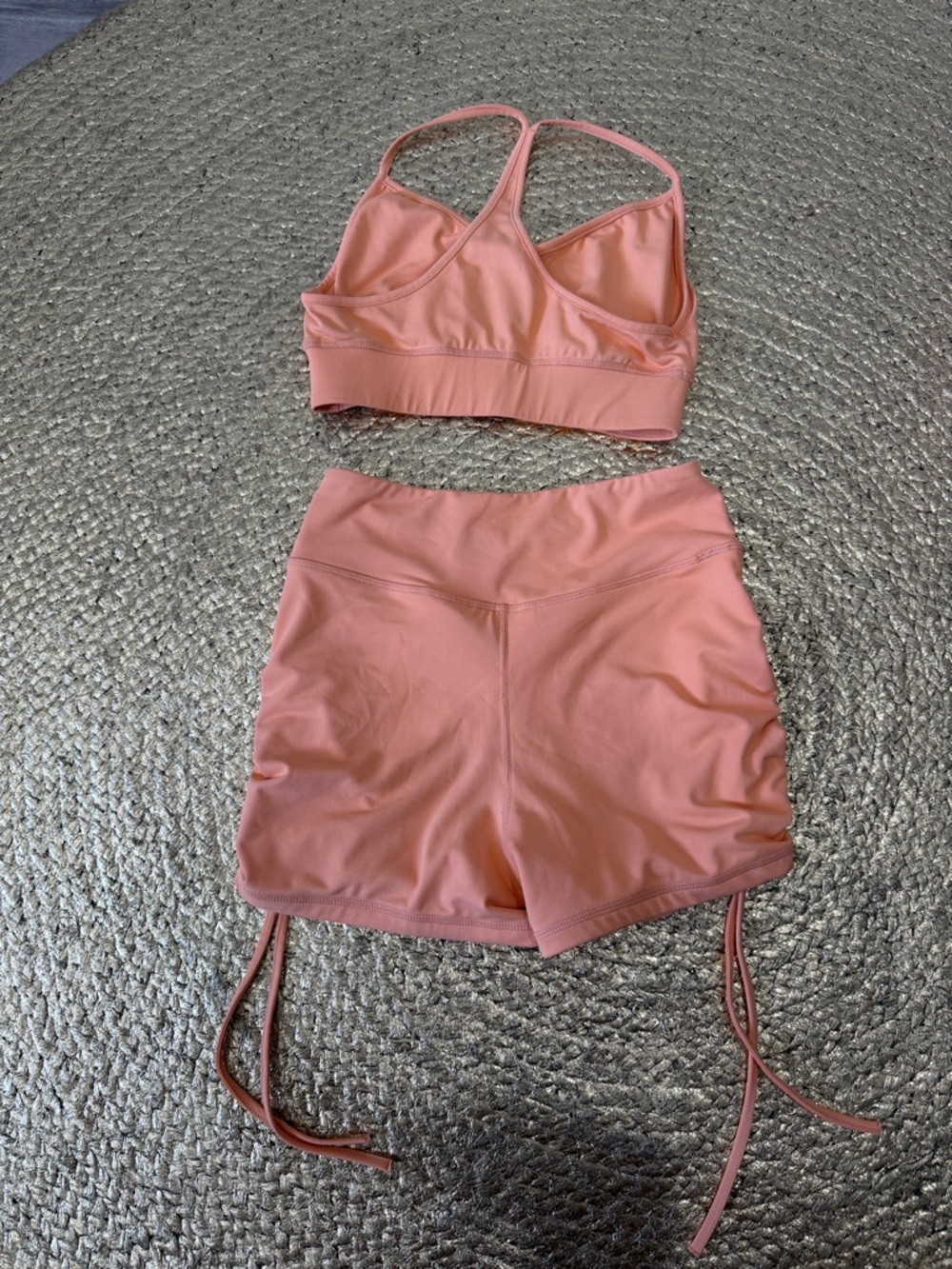 Women's Athletic Drawstring Shorts and Crop Sports Bra - Coral - Picture 2 of 5